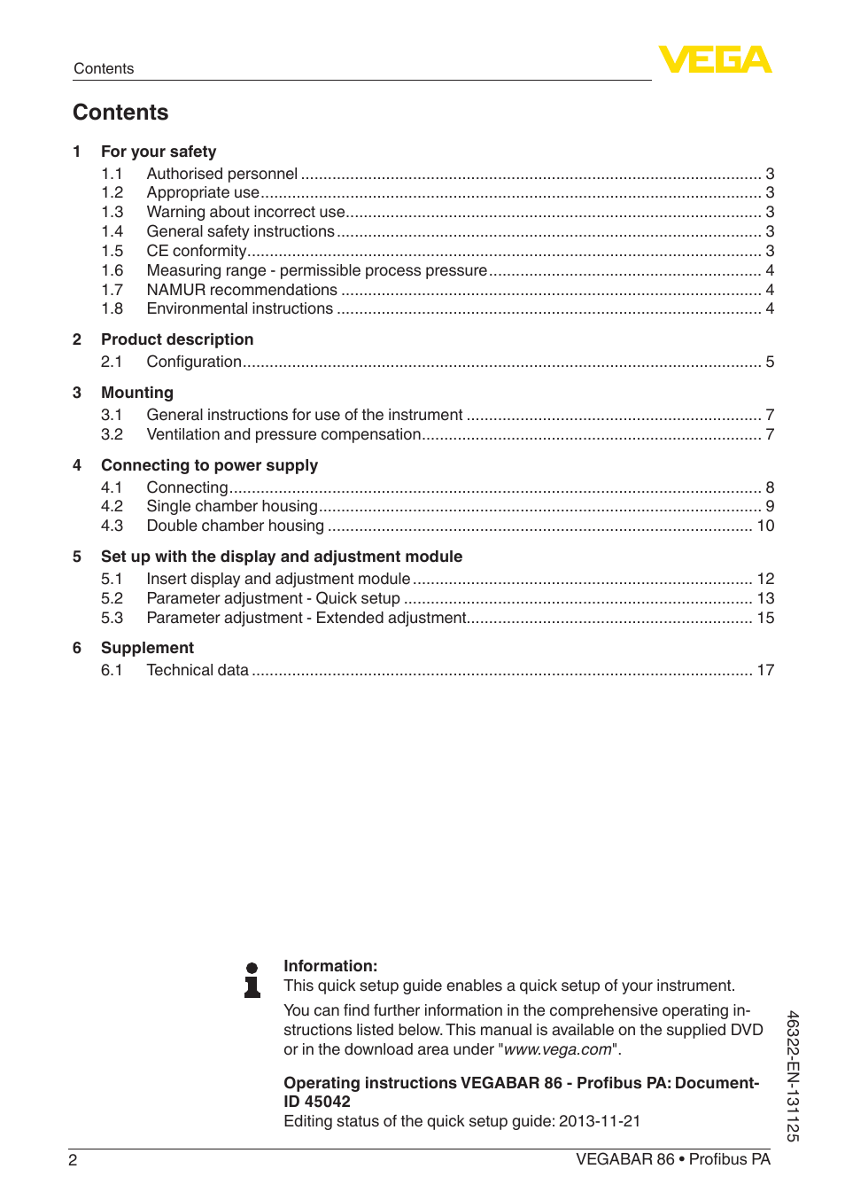 VEGA VEGABAR 86 Profibus PA - Quick setup guide User Manual | Page 2 / 20