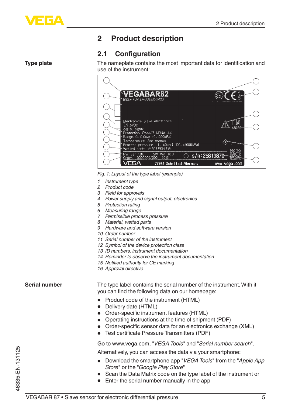 2 product description | VEGA VEGABAR 87 Save sensor - Quick setup guide User Manual | Page 5 / 20