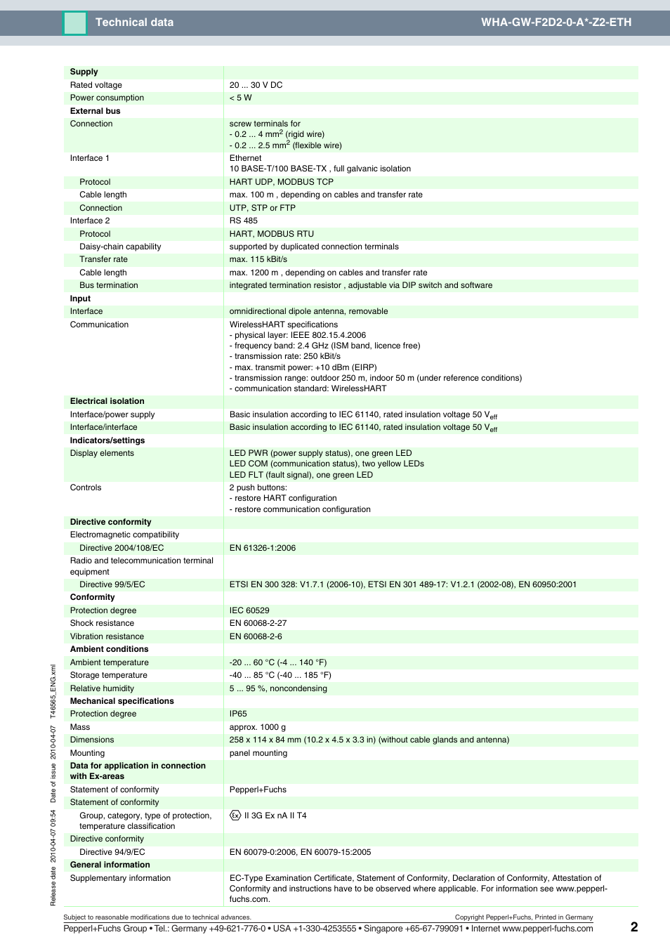 Technical data wha-gw-f2d2-0-a*-z2-eth | VEGA WHA-GW-F2D2-0-A*-Z2-ETH User Manual | Page 2 / 3