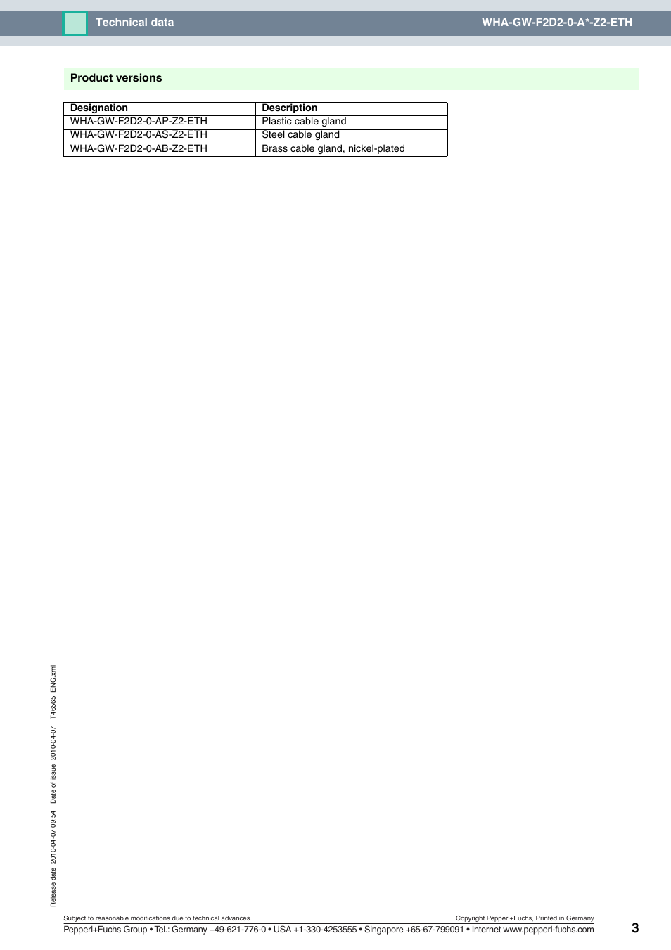 Technical data wha-gw-f2d2-0-a*-z2-eth, Product versions | VEGA WHA-GW-F2D2-0-A*-Z2-ETH User Manual | Page 3 / 3