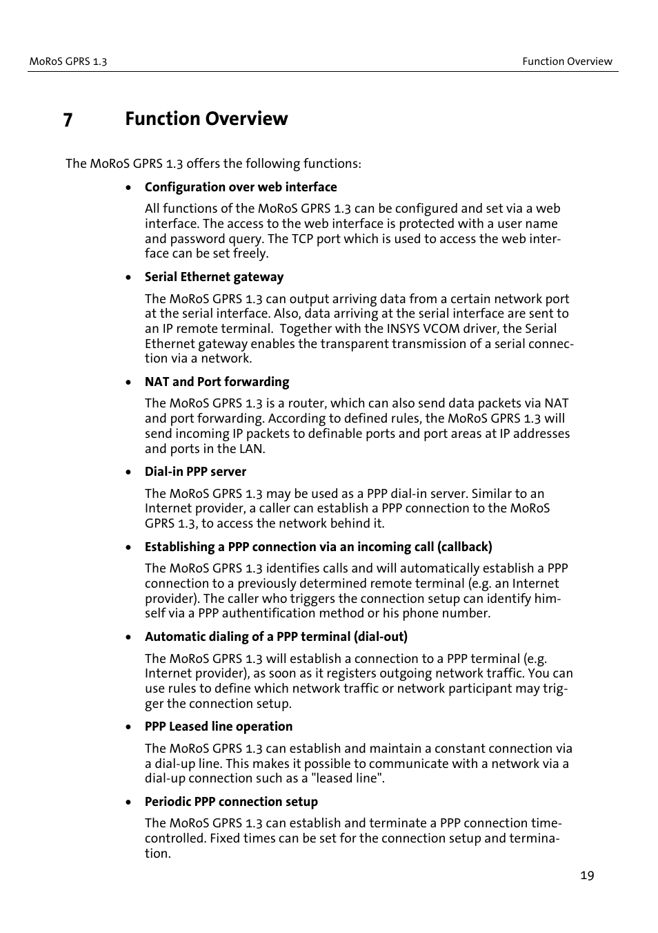 7function overview | VEGA MoRoS GPRS 1.3 User Manual | Page 19 / 82