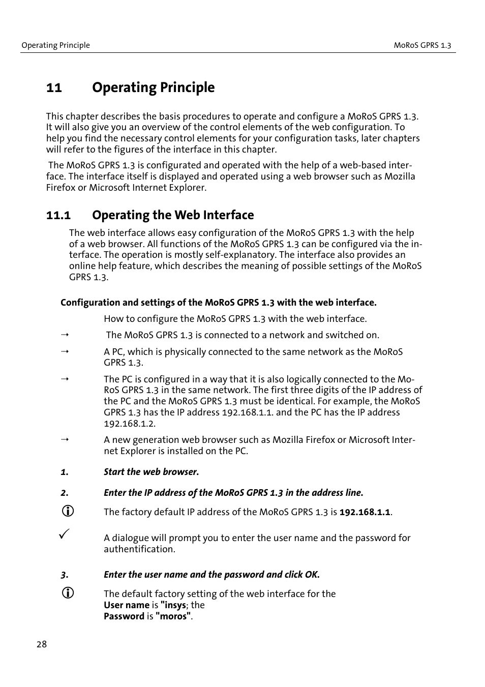 11 operating principle, 1 operating the web interface | VEGA MoRoS GPRS 1.3 User Manual | Page 28 / 82