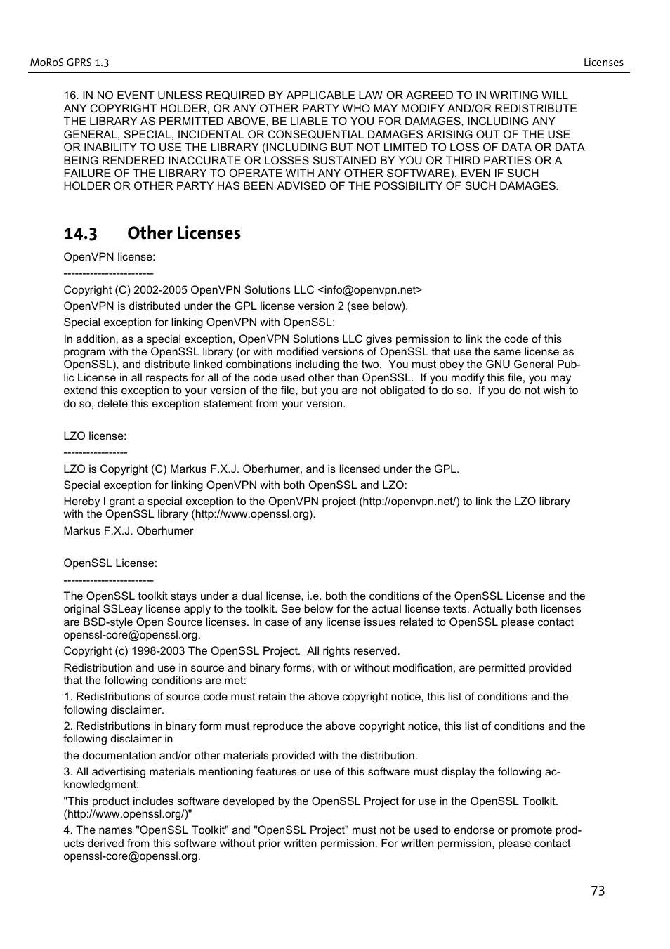 3 other licenses | VEGA MoRoS GPRS 1.3 User Manual | Page 73 / 82