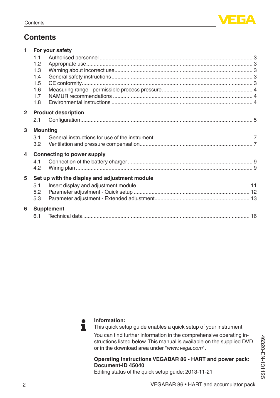 VEGA VEGABAR 86 HART and accumulator pack - Quick setup guide User Manual | Page 2 / 20
