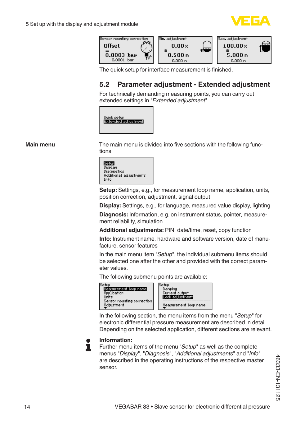 2 parameter adjustment - extended adjustment | VEGA VEGABAR 83 Save sensor - Quick setup guide User Manual | Page 14 / 20