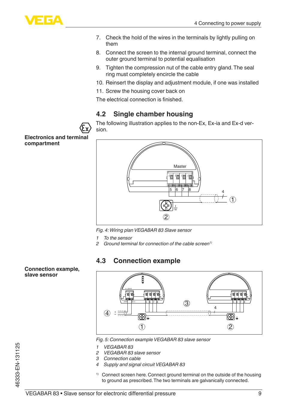 2 single chamber housing, 3 connection example | VEGA VEGABAR 83 Save sensor - Quick setup guide User Manual | Page 9 / 20
