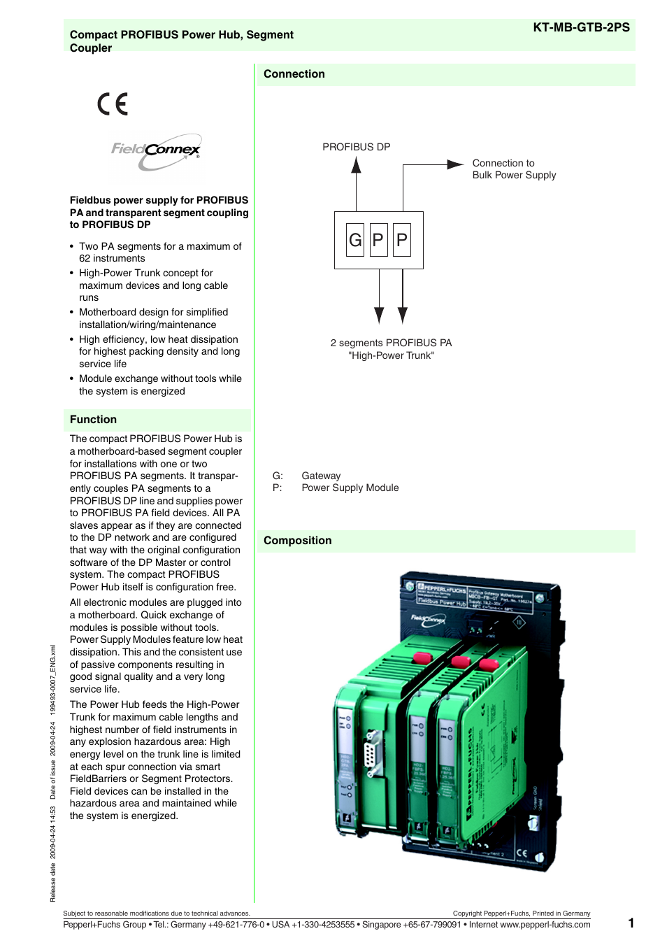 VEGA KT-MB-GTB-2PS Compact PROFIBUS Power Hub User Manual | 3 pages