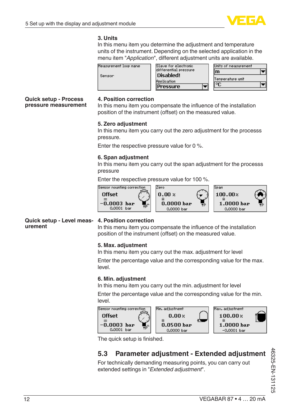 3 parameter adjustment - extended adjustment | VEGA VEGABAR 87 4 … 20 mA - Quick setup guide User Manual | Page 12 / 16