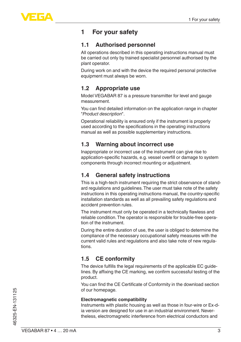 1 for your safety | VEGA VEGABAR 87 4 … 20 mA - Quick setup guide User Manual | Page 3 / 16