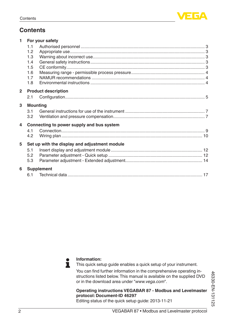 VEGA VEGABAR 87 Modbus and Levelmaster protocol - Quick setup guide User Manual | Page 2 / 20