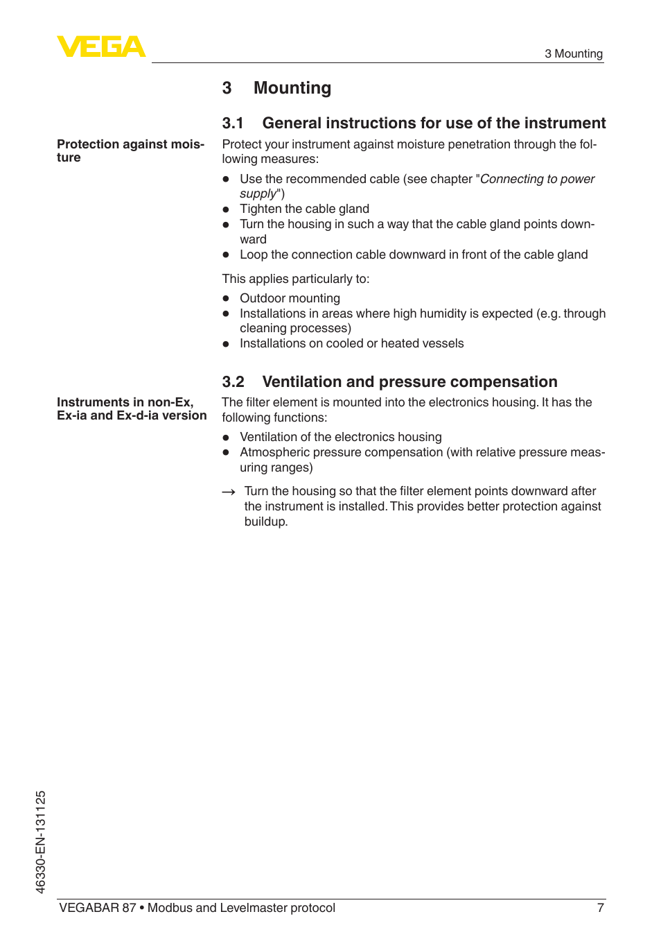 3 mounting | VEGA VEGABAR 87 Modbus and Levelmaster protocol - Quick setup guide User Manual | Page 7 / 20