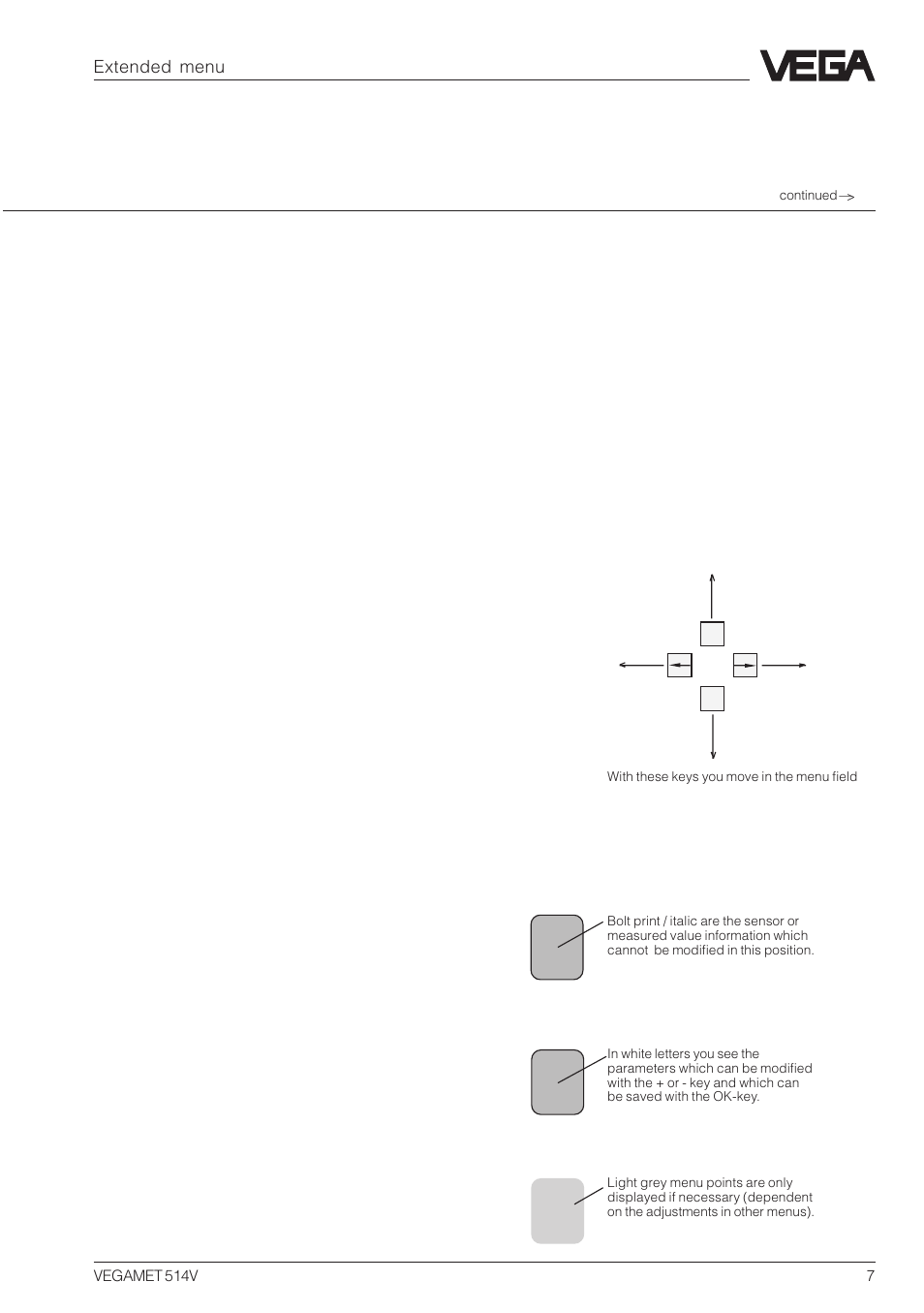Extended menu | VEGA VEGAMET 514V Menu plan User Manual | Page 7 / 12