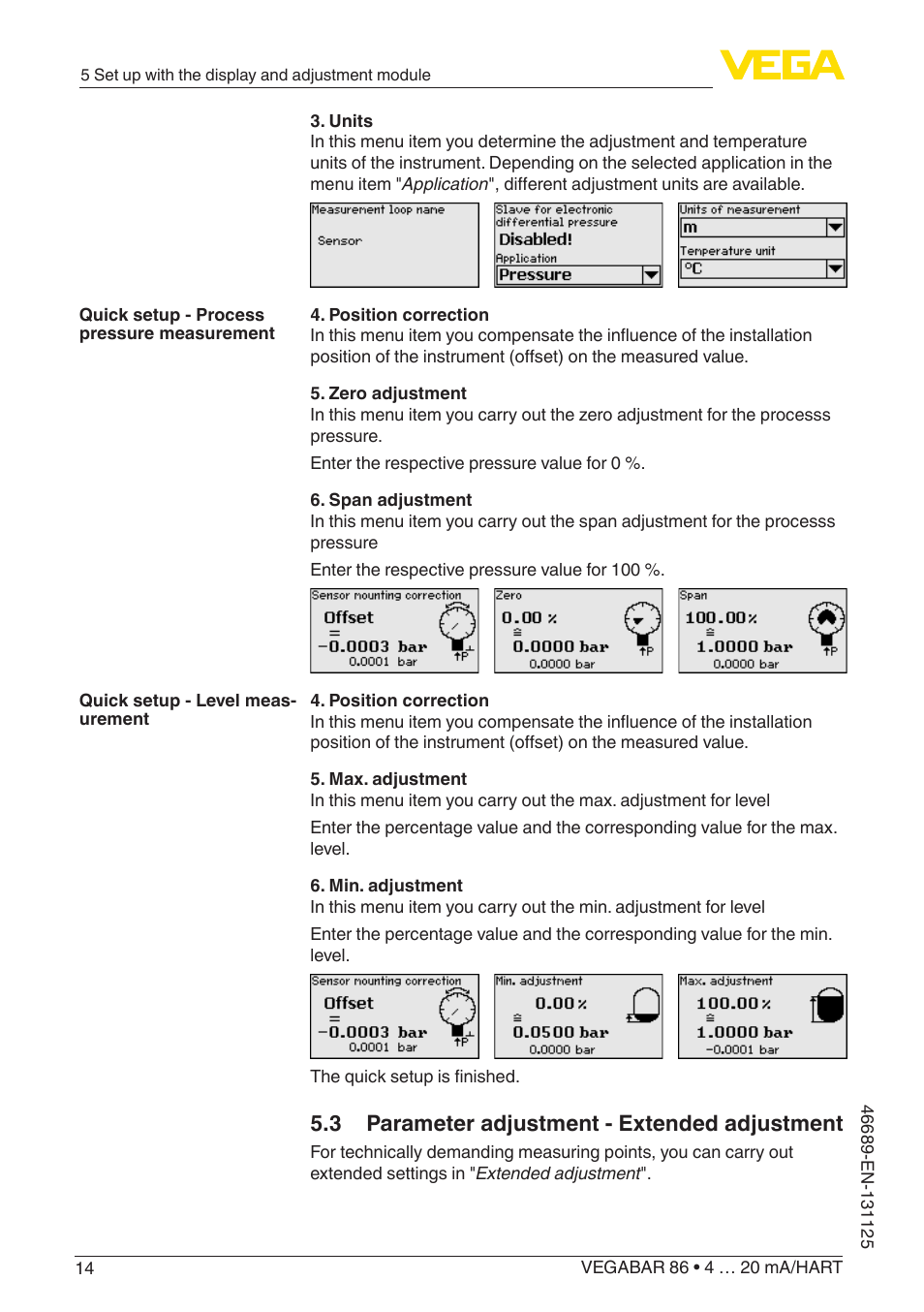 3 parameter adjustment - extended adjustment | VEGA VEGABAR 86 4 … 20 mA_HART - Quick setup guide User Manual | Page 14 / 20