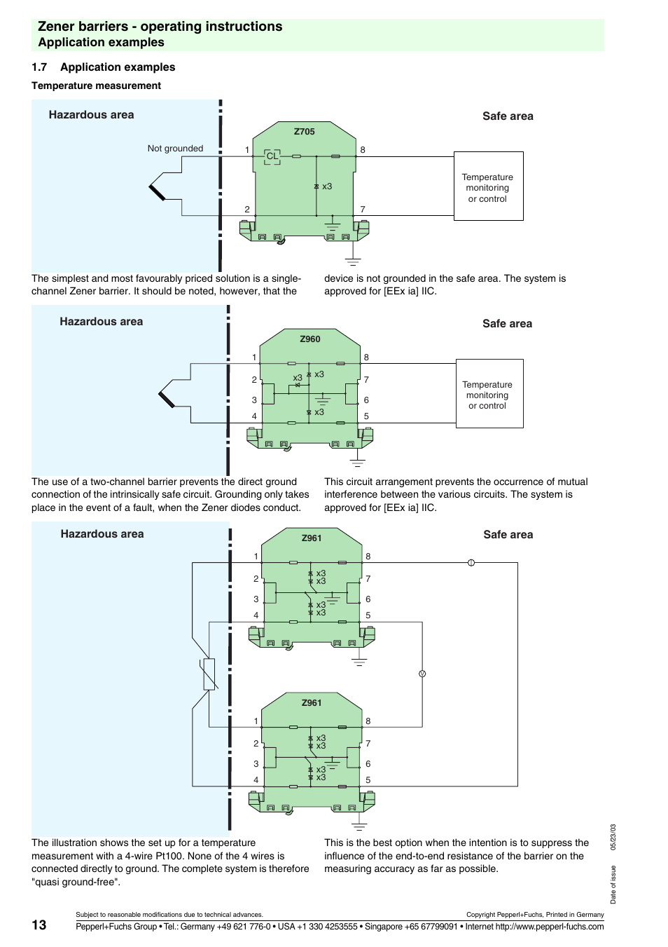 13 zener barriers - operating instructions, Application examples, Hazardous area safe area | VEGA Z728 Zener barriers User Manual | Page 13 / 23