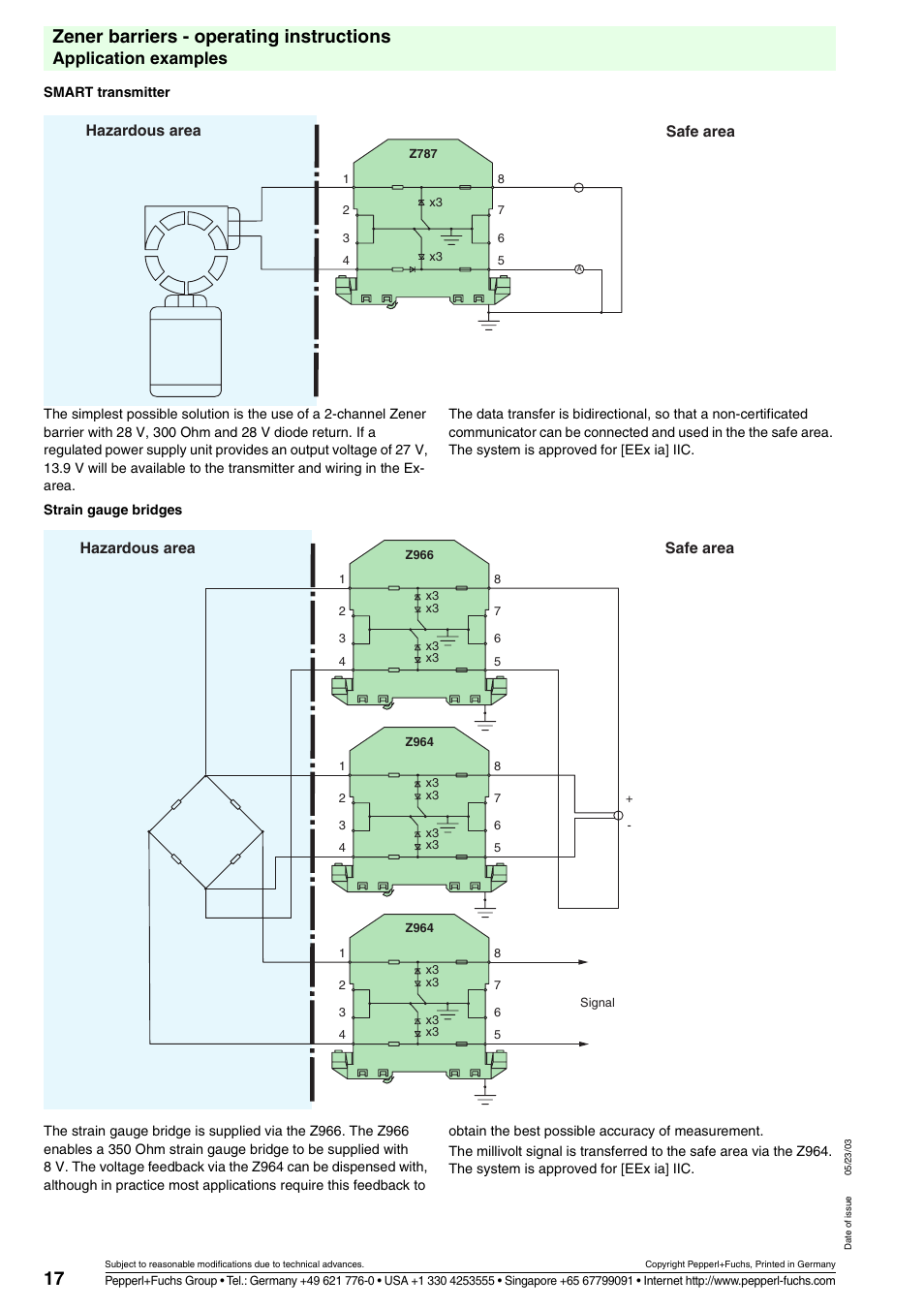 17 zener barriers - operating instructions, Application examples, Hazardous area safe area | VEGA Z728 Zener barriers User Manual | Page 17 / 23