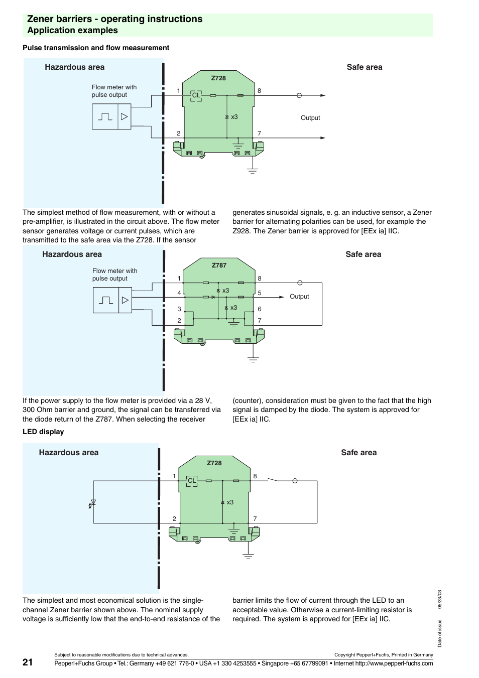 21 zener barriers - operating instructions, Application examples | VEGA Z728 Zener barriers User Manual | Page 21 / 23