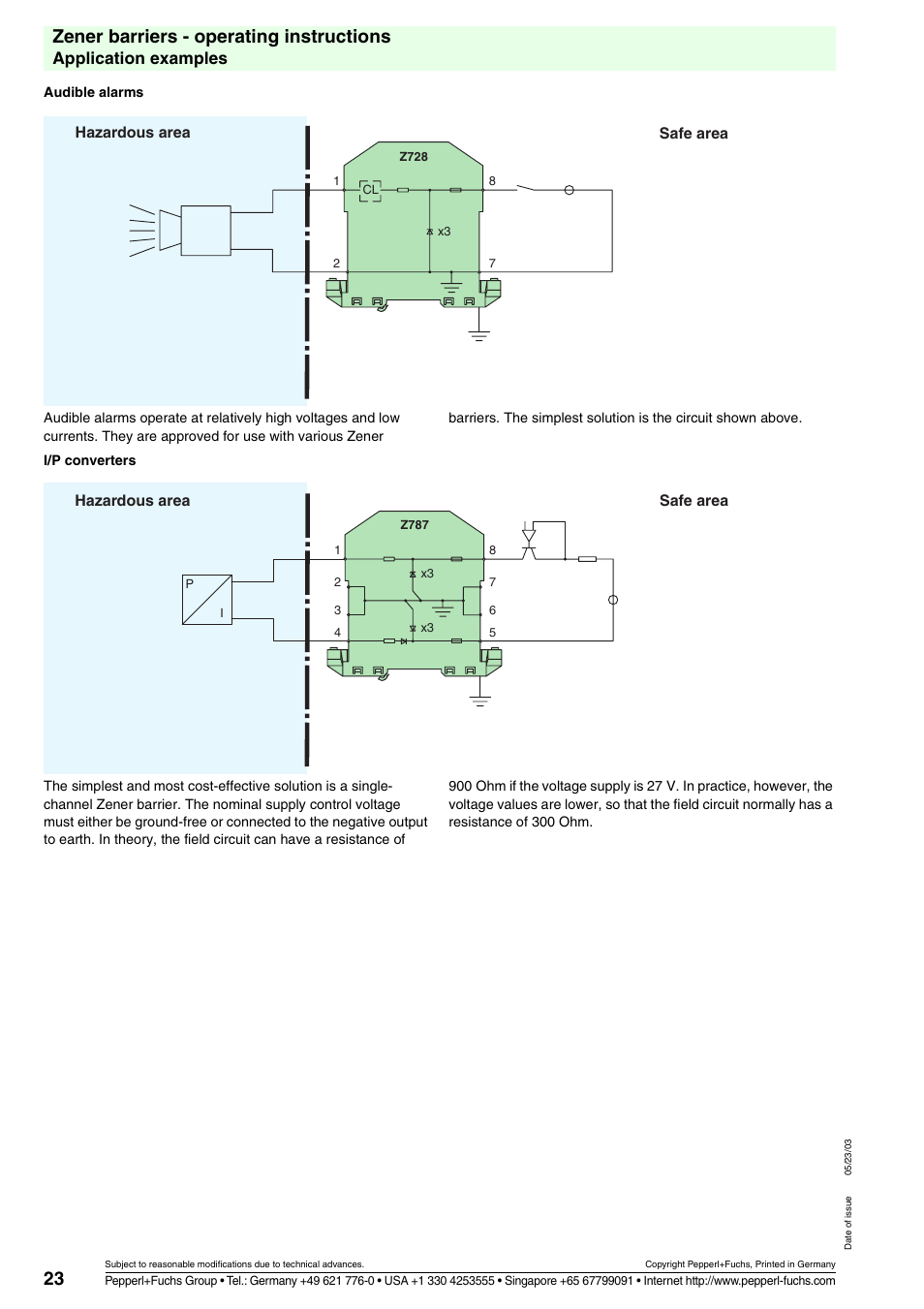 23 zener barriers - operating instructions, Application examples, Hazardous area safe area | VEGA Z728 Zener barriers User Manual | Page 23 / 23