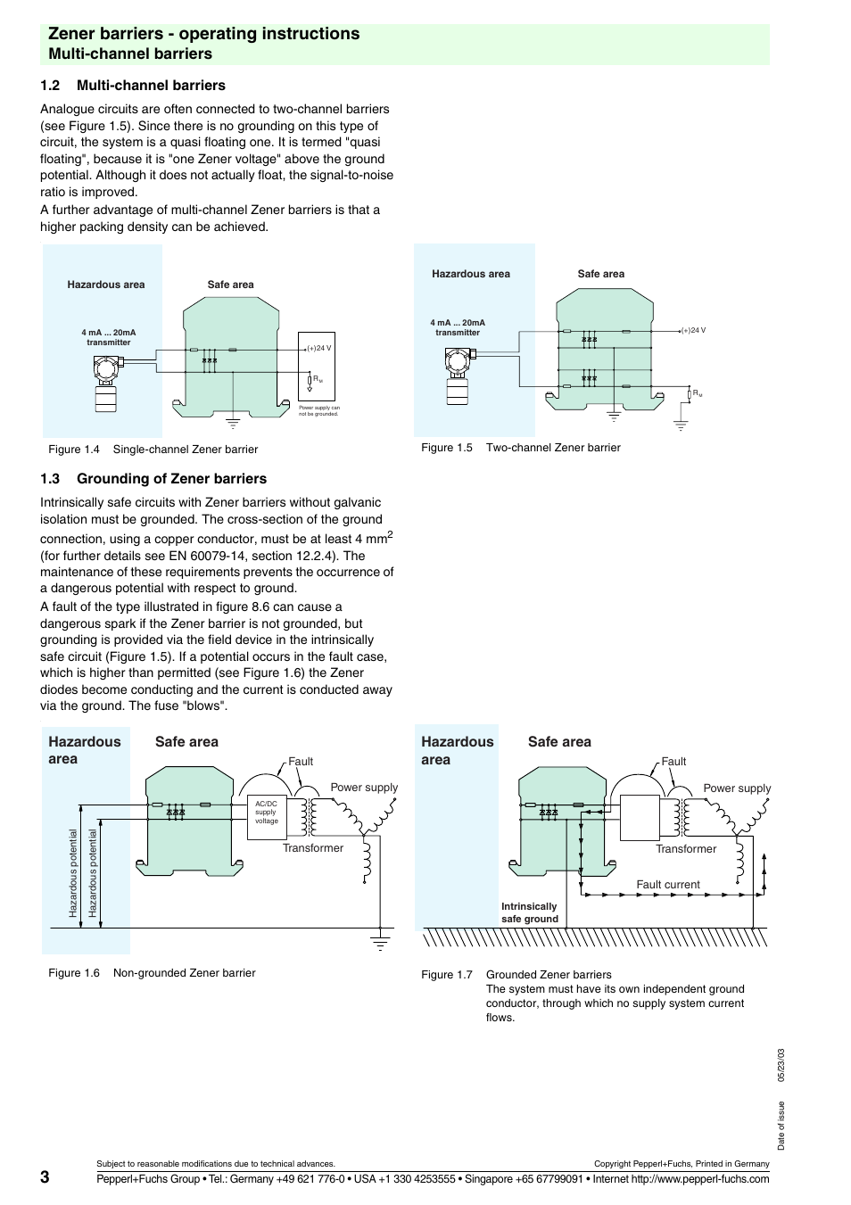 3zener barriers - operating instructions, Multi-channel barriers, Hazardous area safe area | 2 multi-channel barriers, 3 grounding of zener barriers | VEGA Z728 Zener barriers User Manual | Page 3 / 23