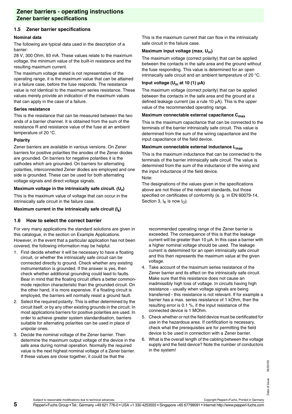 5zener barriers - operating instructions, Zener barrier specifications | VEGA Z728 Zener barriers User Manual | Page 5 / 23