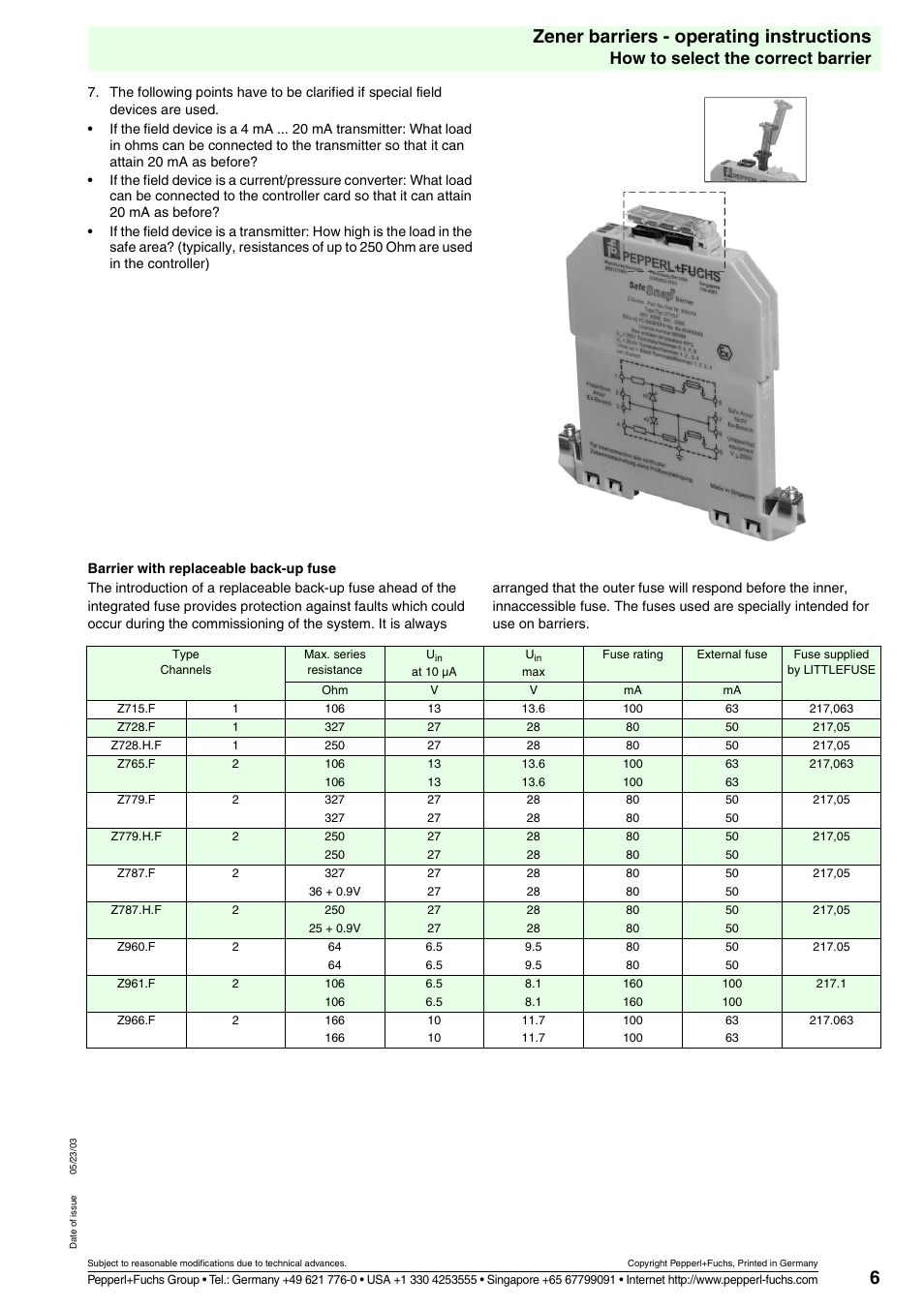 6zener barriers - operating instructions, How to select the correct barrier | VEGA Z728 Zener barriers User Manual | Page 6 / 23