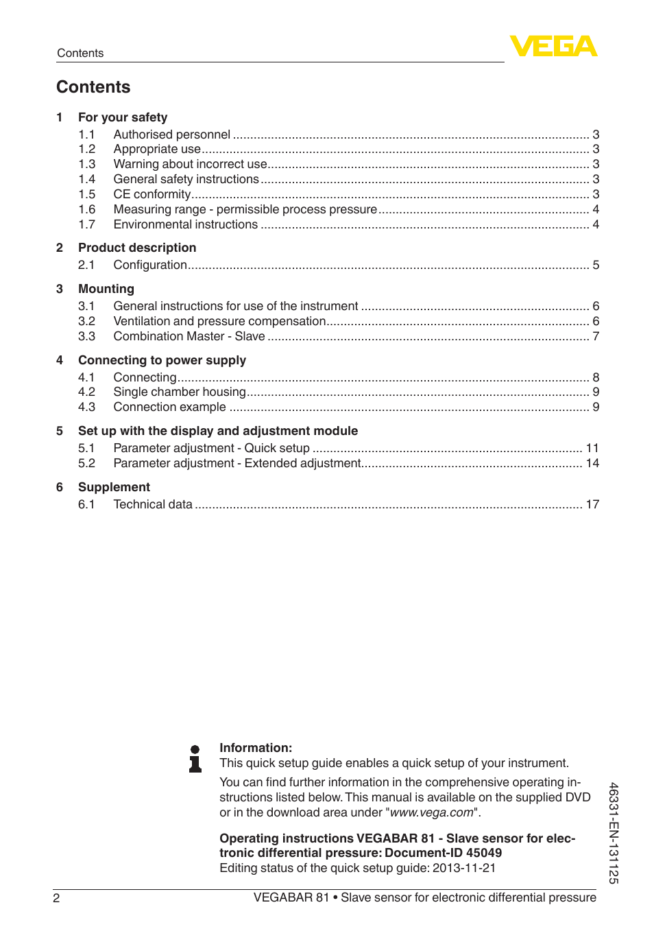 VEGA VEGABAR 81 Save sensor - Quick setup guide User Manual | Page 2 / 20