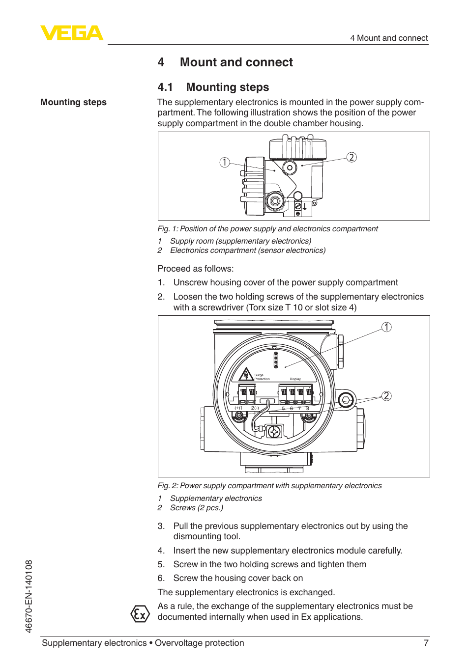 4 mount and connect, 1 mounting steps | VEGA Supplementary electronics Overvoltage protection User Manual | Page 7 / 12