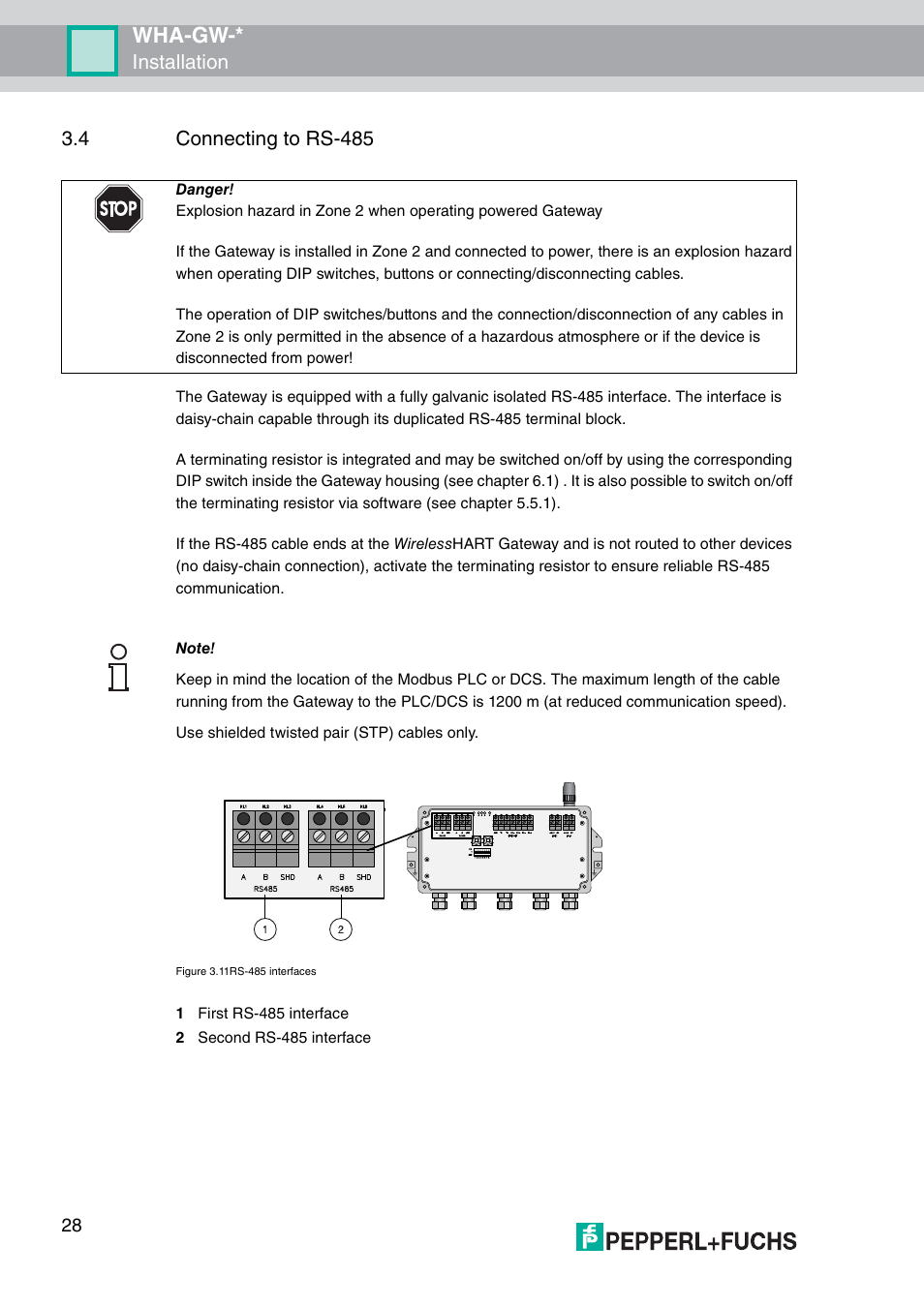 4 connecting to rs-485, Wha-gw | VEGA WHA-GW-WIRELESSHART GATEWAY User Manual | Page 28 / 96