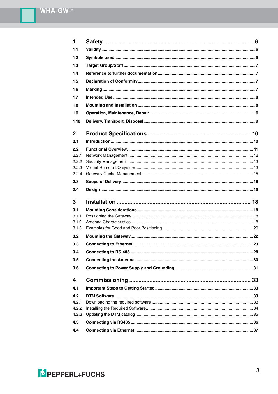 Wha-gw, 31 safety, 2product specifications | 3installation, 4commissioning | VEGA WHA-GW-WIRELESSHART GATEWAY User Manual | Page 3 / 96