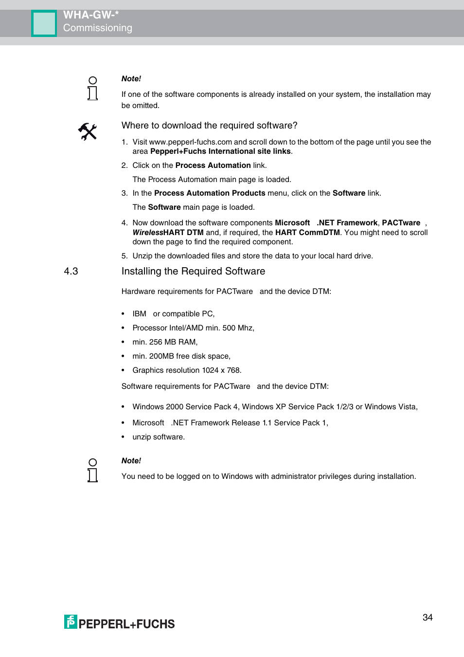 3 installing the required software, Wha-gw, Commissioning | 34 where to download the required software | VEGA WHA-GW-WIRELESSHART GATEWAY User Manual | Page 34 / 96