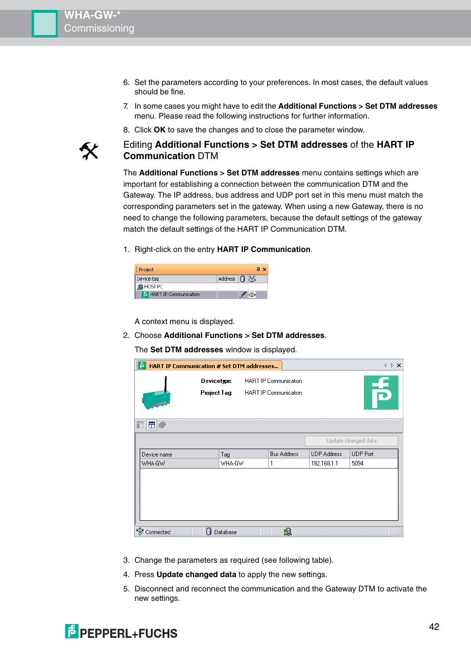 Wha-gw, Commissioning | VEGA WHA-GW-WIRELESSHART GATEWAY User Manual | Page 42 / 96