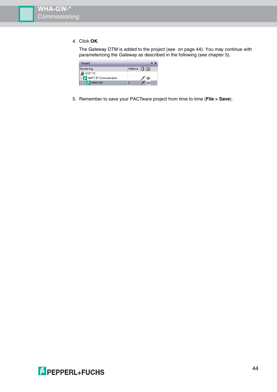 Wha-gw, Commissioning | VEGA WHA-GW-WIRELESSHART GATEWAY User Manual | Page 44 / 96