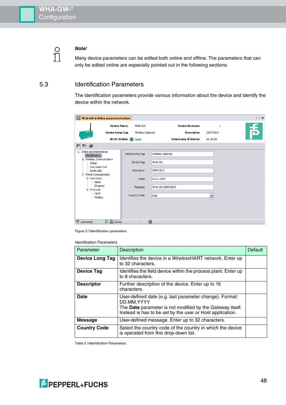 3 identification parameters, Wha-gw, Configuration | VEGA WHA-GW-WIRELESSHART GATEWAY User Manual | Page 48 / 96