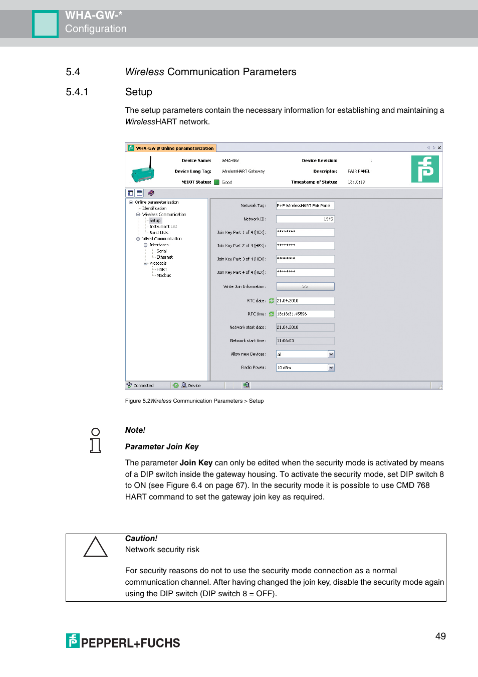 4 wireless communication parameters, Wha-gw, Configuration | 4 wireless communication parameters 5.4.1 setup | VEGA WHA-GW-WIRELESSHART GATEWAY User Manual | Page 49 / 96