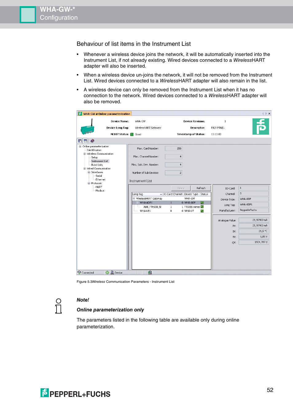 Wha-gw, Configuration, 52 behaviour of list items in the instrument list | VEGA WHA-GW-WIRELESSHART GATEWAY User Manual | Page 52 / 96