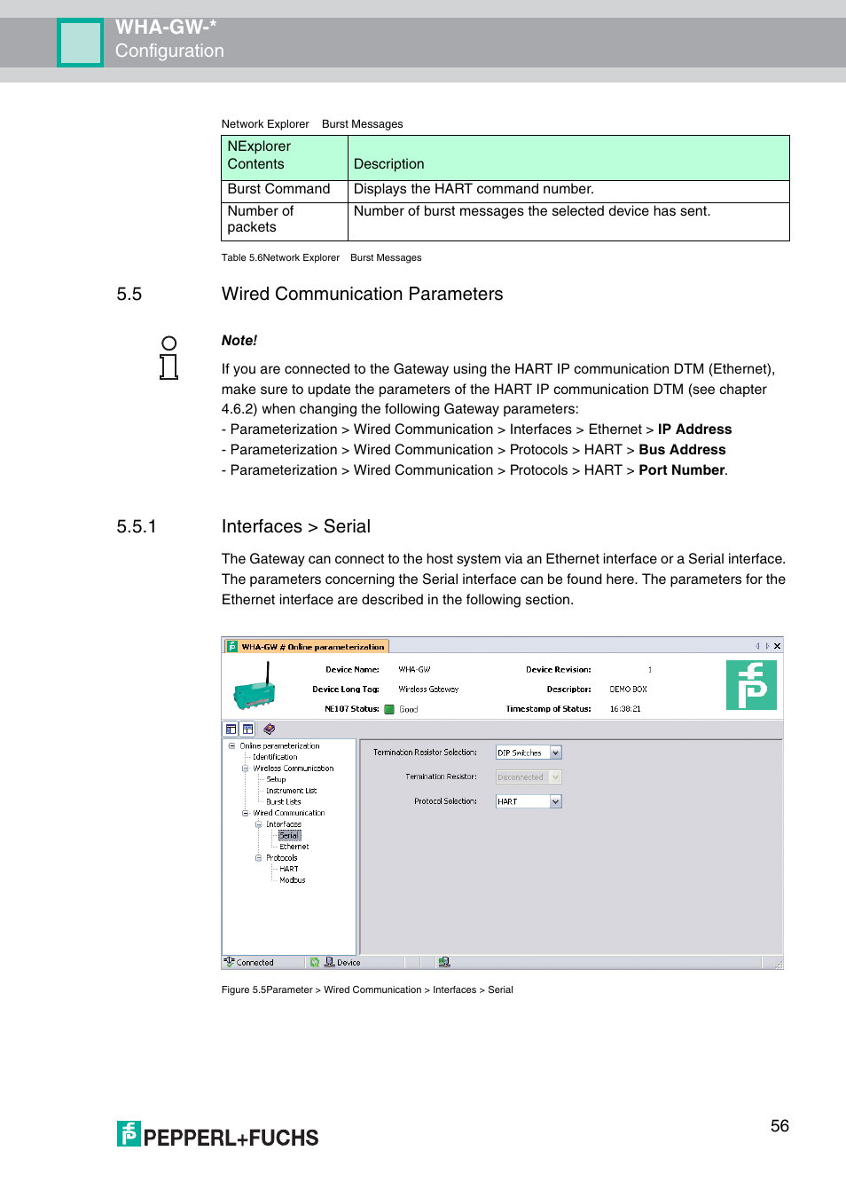 5 wired communication parameters, Wha-gw, Configuration | VEGA WHA-GW-WIRELESSHART GATEWAY User Manual | Page 56 / 96