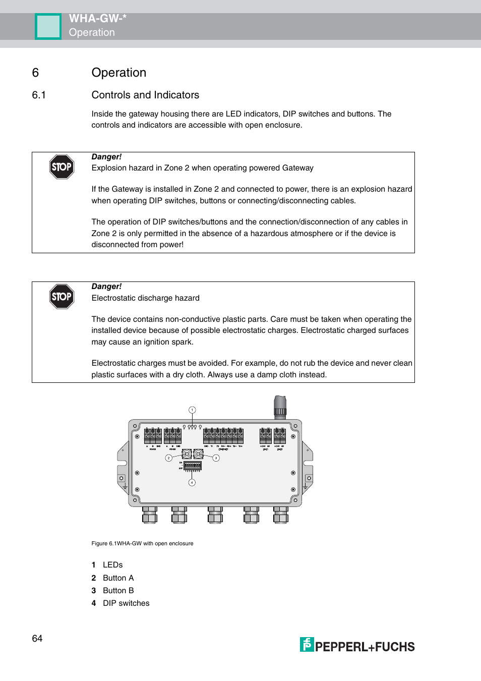 6 operation, 1 controls and indicators, R 6.1) | 6operation, Wha-gw, Operation | VEGA WHA-GW-WIRELESSHART GATEWAY User Manual | Page 64 / 96