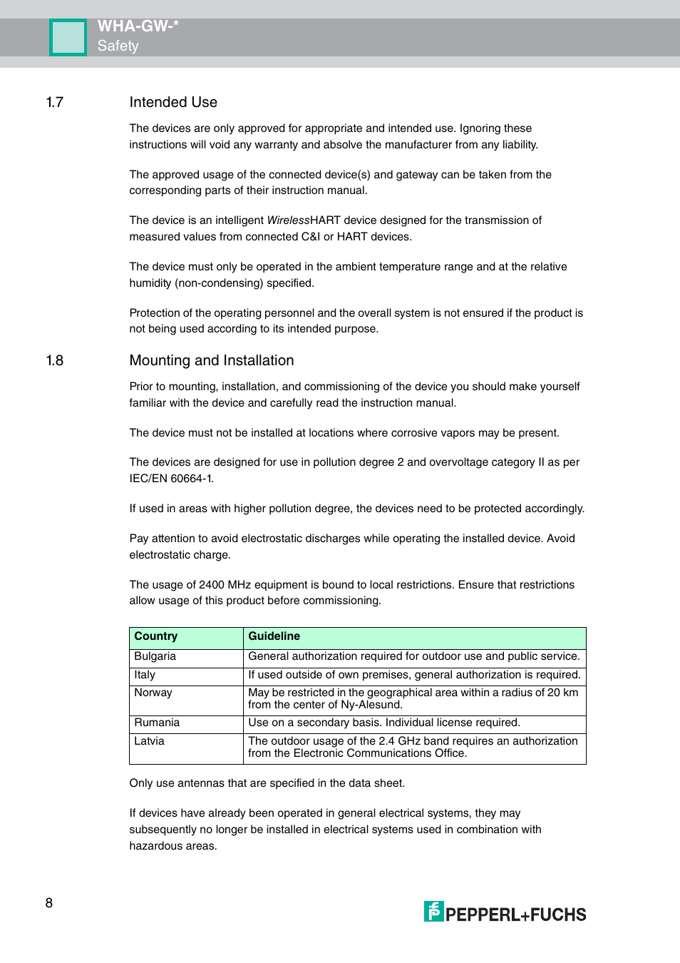 7 intended use, 8 mounting and installation, Wha-gw | Safety 1.7 intended use | VEGA WHA-GW-WIRELESSHART GATEWAY User Manual | Page 8 / 96