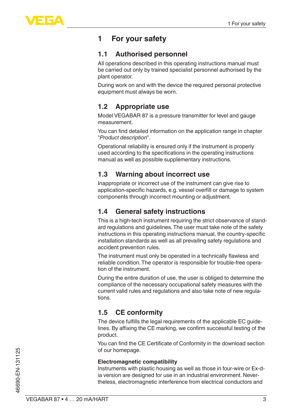 1 for your safety | VEGA VEGABAR 87 4 … 20 mA_HART - Quick setup guide User Manual | Page 3 / 20