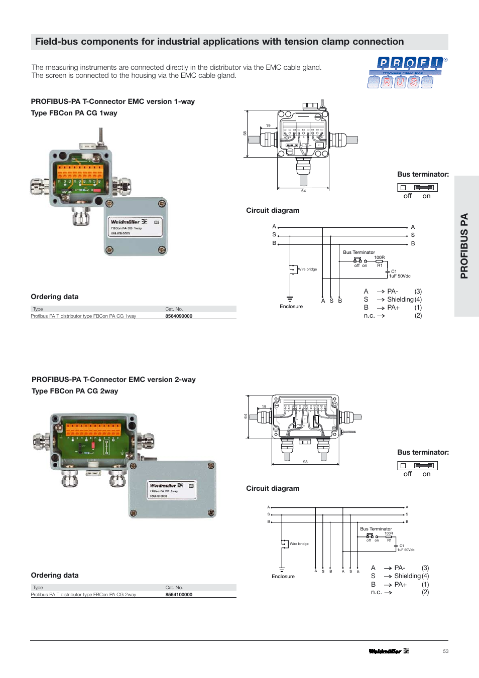 Off on bus terminator, Ordering data, Apa- (3) s shielding (4) b pa+ (1) n.c. (2) | VEGA PROFIBUS PA T-Connector User Manual | Page 4 / 8