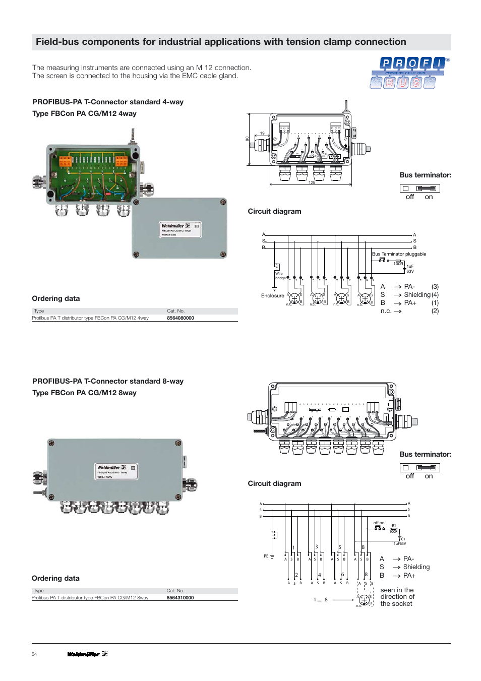 Off on bus terminator, Ordering data, Apa- (3) s shielding (4) b pa+ (1) n.c. (2) | VEGA PROFIBUS PA T-Connector User Manual | Page 5 / 8