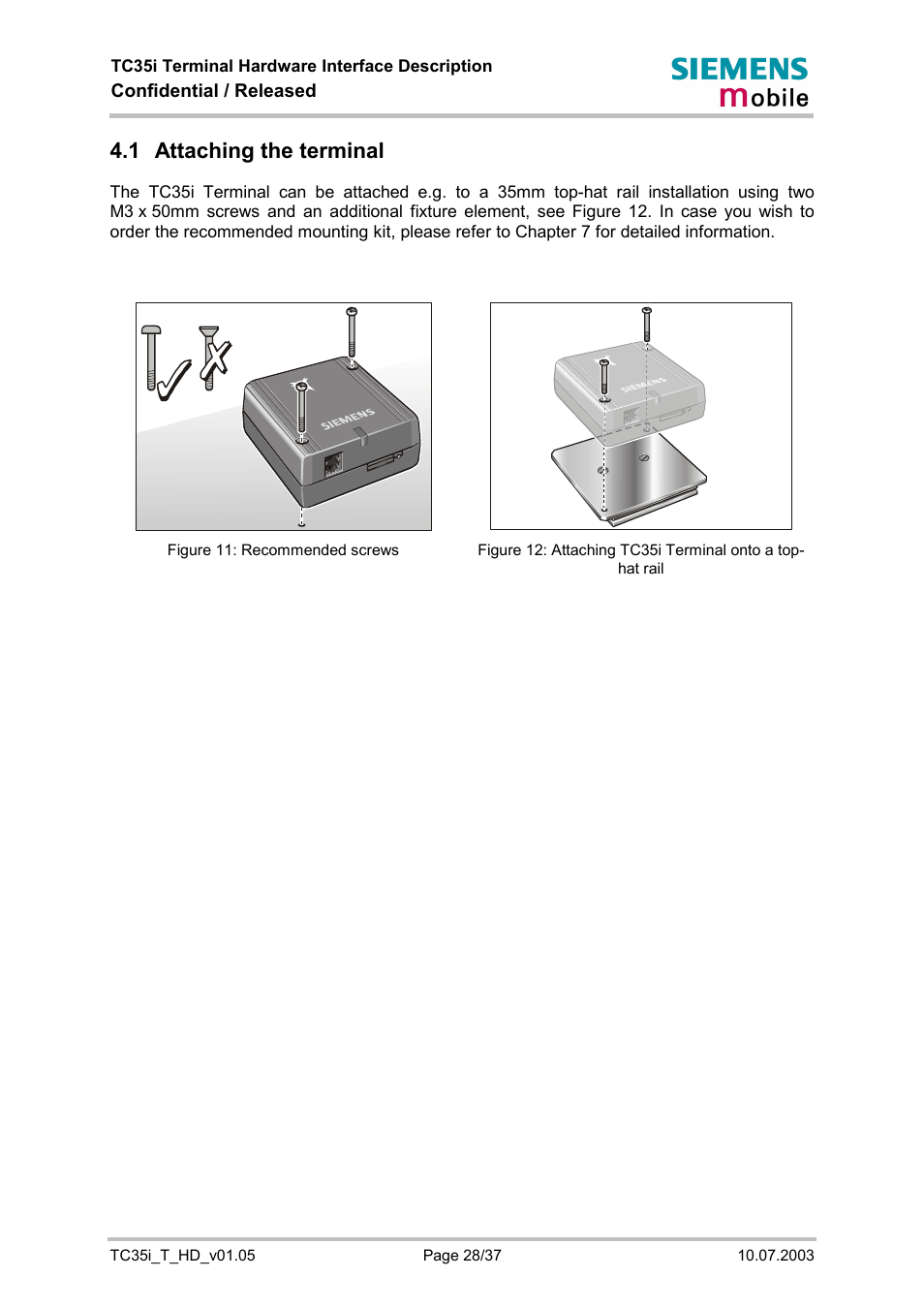 Attaching the terminal, 1 attaching the terminal | Siemens TC35i User Manual | Page 28 / 37