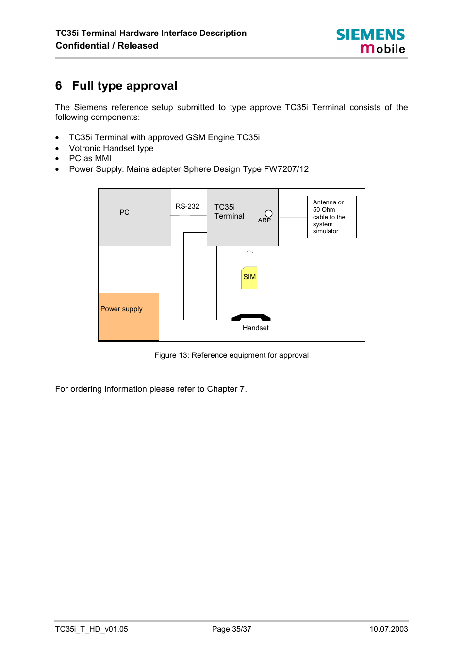 Full type approval, Figure 13: reference equipment for approval, 6 full type approval | Siemens TC35i User Manual | Page 35 / 37