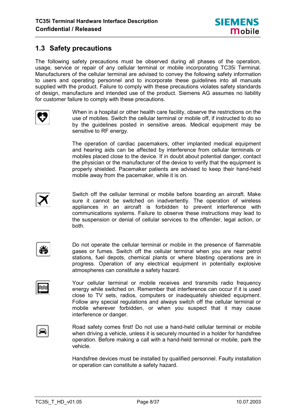 Safety precautions, 3 safety precautions | Siemens TC35i User Manual | Page 8 / 37