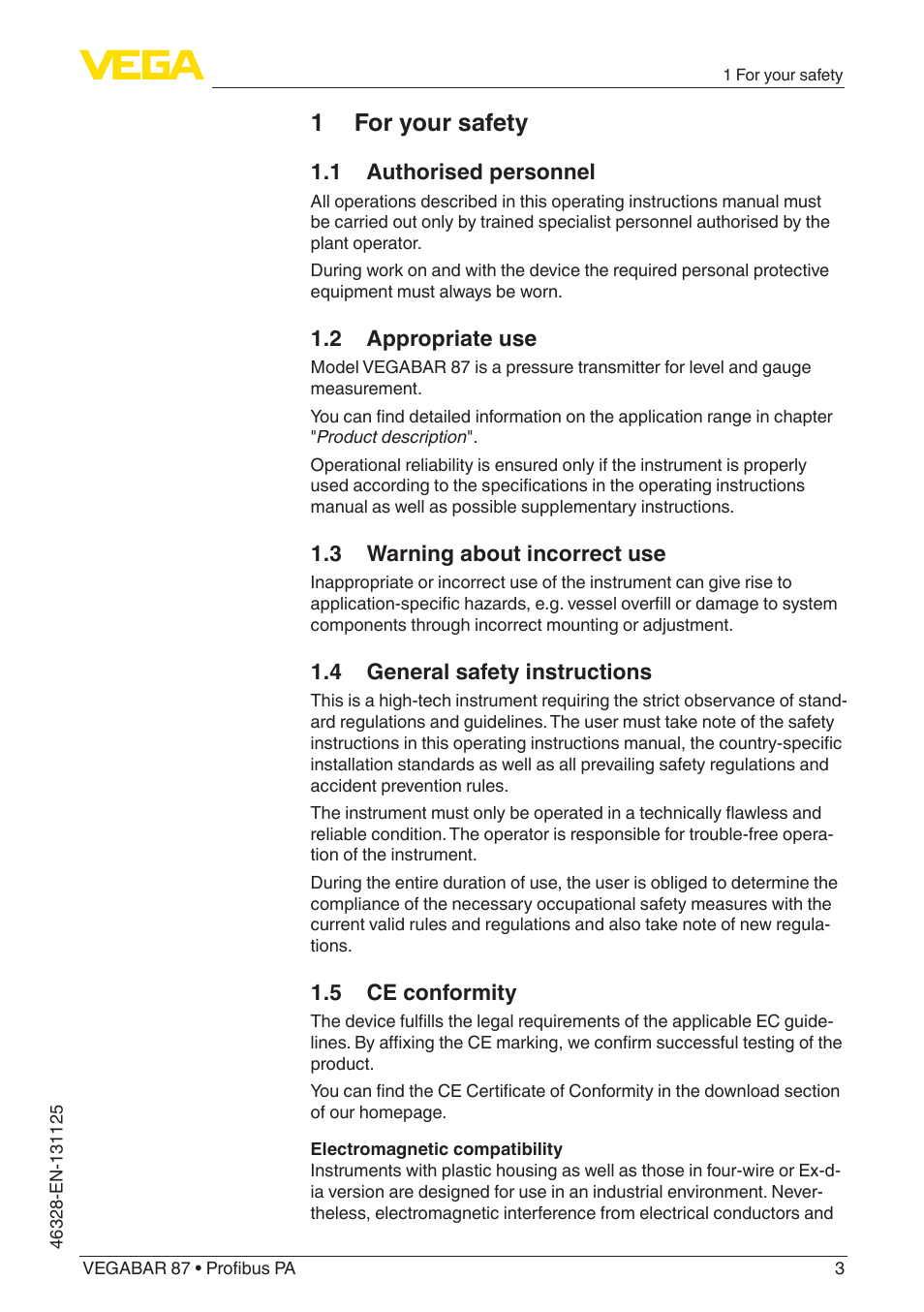 1 for your safety | VEGA VEGABAR 87 Profibus PA - Quick setup guide User Manual | Page 3 / 20