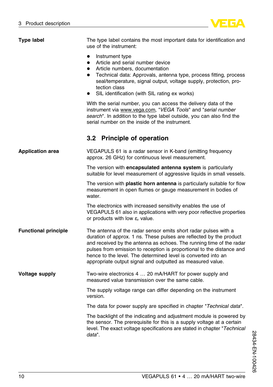 2 principle of operation | VEGA VEGAPULS 61 (≥ 2.0.0 - ≤ 3.8) 4 … 20 mA__HART two-wire User Manual | Page 10 / 72