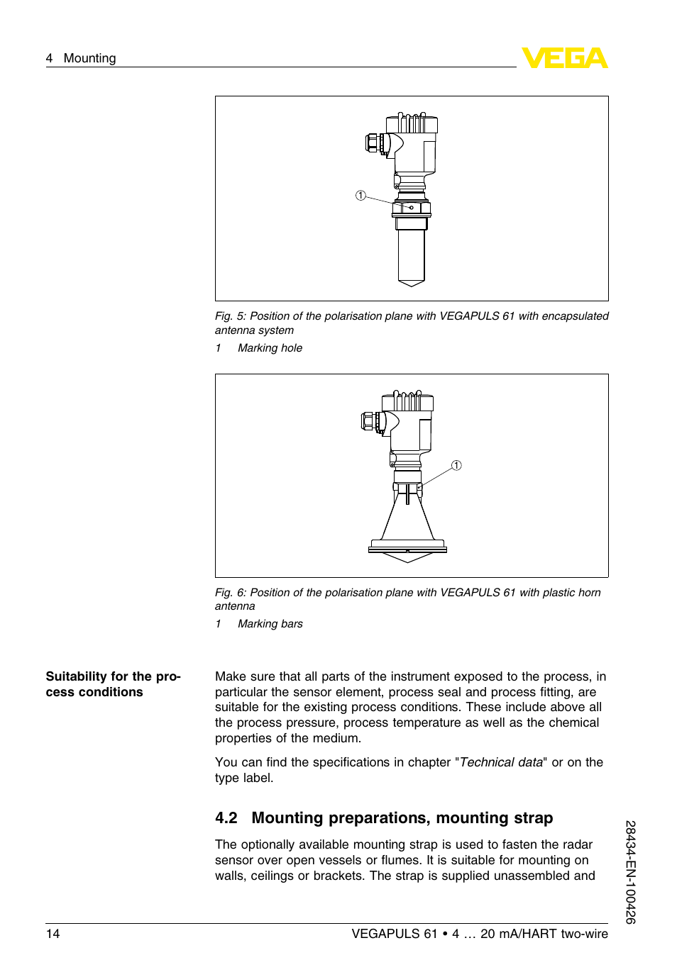 2 mounting preparations, mounting strap | VEGA VEGAPULS 61 (≥ 2.0.0 - ≤ 3.8) 4 … 20 mA__HART two-wire User Manual | Page 14 / 72