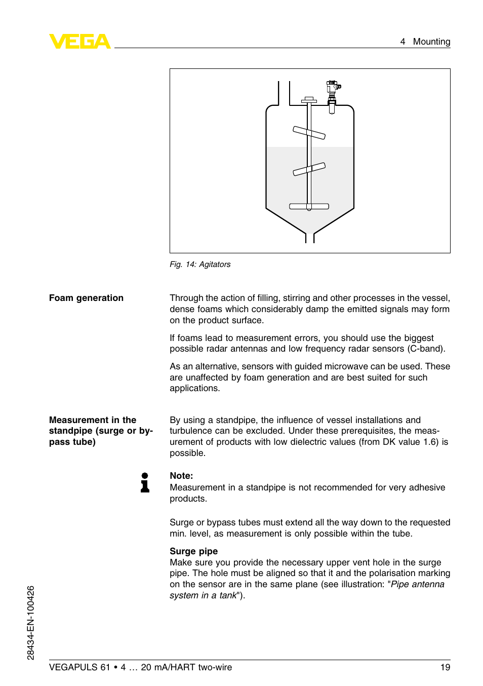 VEGA VEGAPULS 61 (≥ 2.0.0 - ≤ 3.8) 4 … 20 mA__HART two-wire User Manual | Page 19 / 72