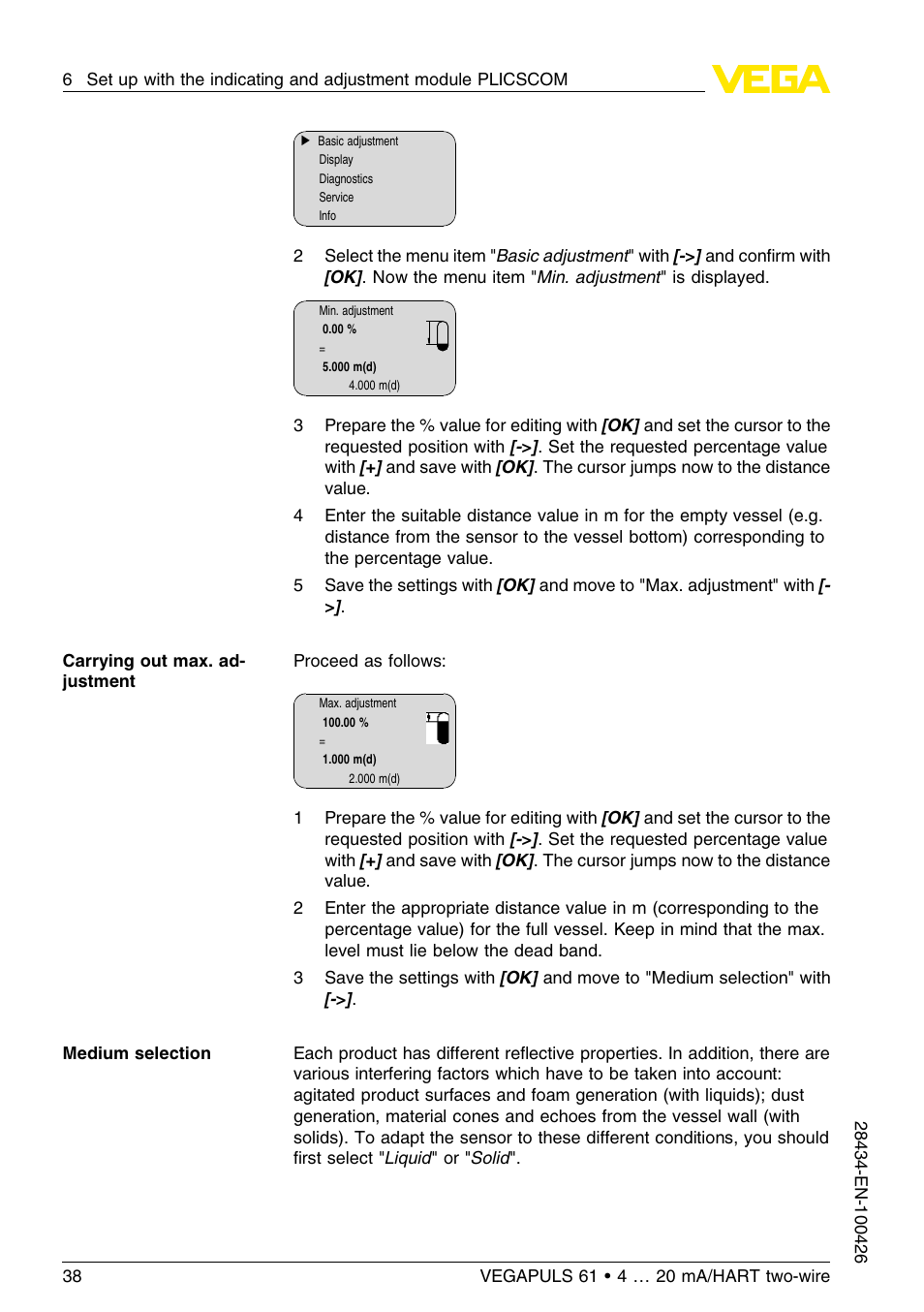 VEGA VEGAPULS 61 (≥ 2.0.0 - ≤ 3.8) 4 … 20 mA__HART two-wire User Manual | Page 38 / 72