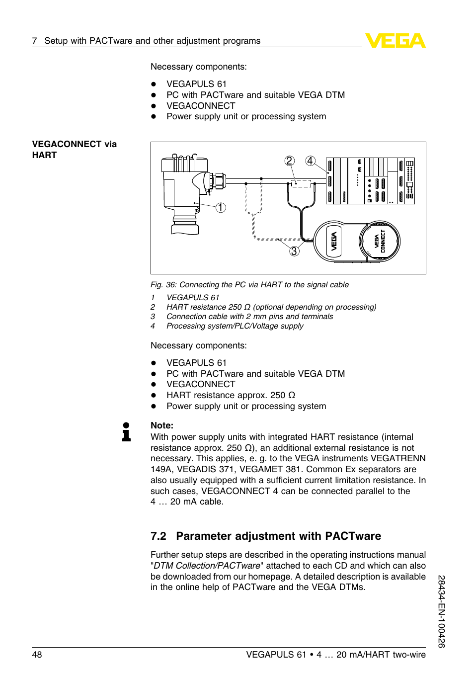 2 parameter adjustment with pactware | VEGA VEGAPULS 61 (≥ 2.0.0 - ≤ 3.8) 4 … 20 mA__HART two-wire User Manual | Page 48 / 72