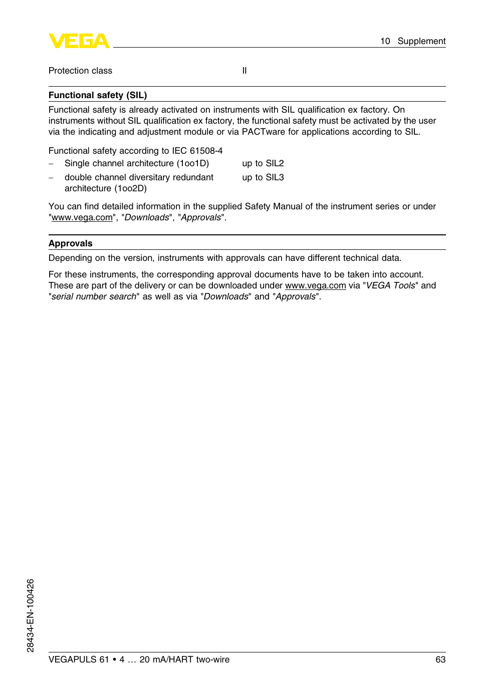 VEGA VEGAPULS 61 (≥ 2.0.0 - ≤ 3.8) 4 … 20 mA__HART two-wire User Manual | Page 63 / 72